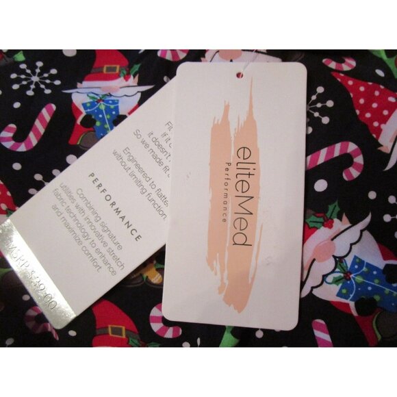 Elite Med Gnome Candy Cane Snowflake Holiday Christmas Scrub Top Size Small S - Picture 3 of 4